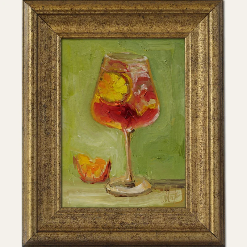 Aperol Spritz Oil Painting Framed Cocktail Wall Art Original Still Life Artwork Bar Decor