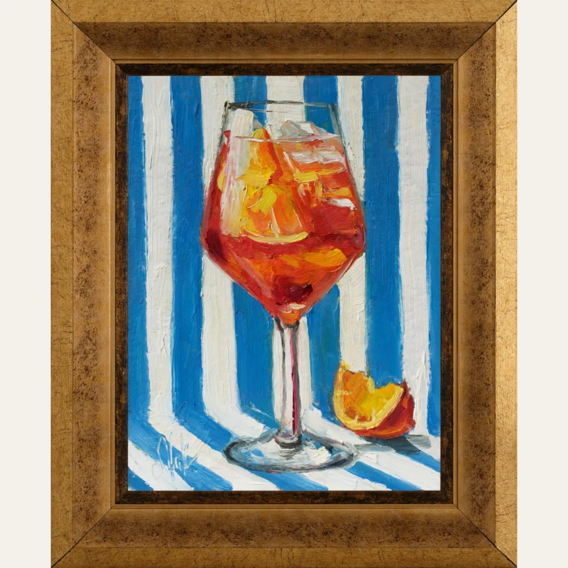 Aperol Spritz Oil Painting Framed Cocktail Wall Art Original Still Life Artwork Bar Decor