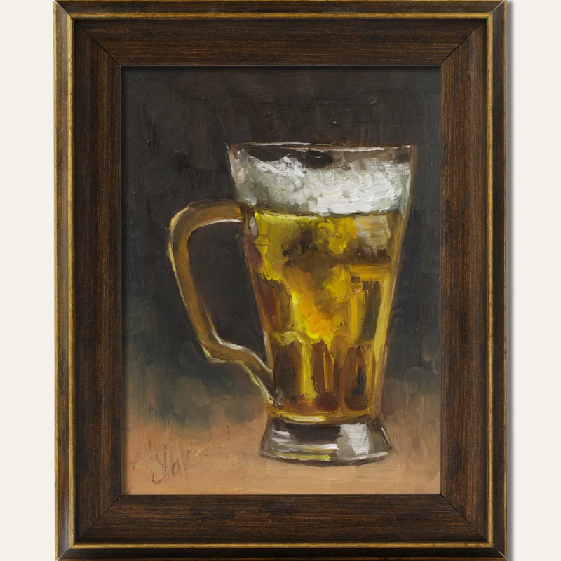 Beer Oil Painting Framed Cocktail Wall Art Original Still Life Artwork Bar Decor