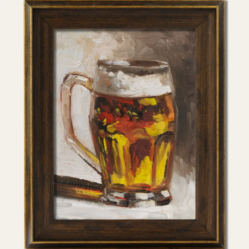 Beer Oil Painting Framed Cocktail Wall Art Original Still Life Artwork Bar Decor