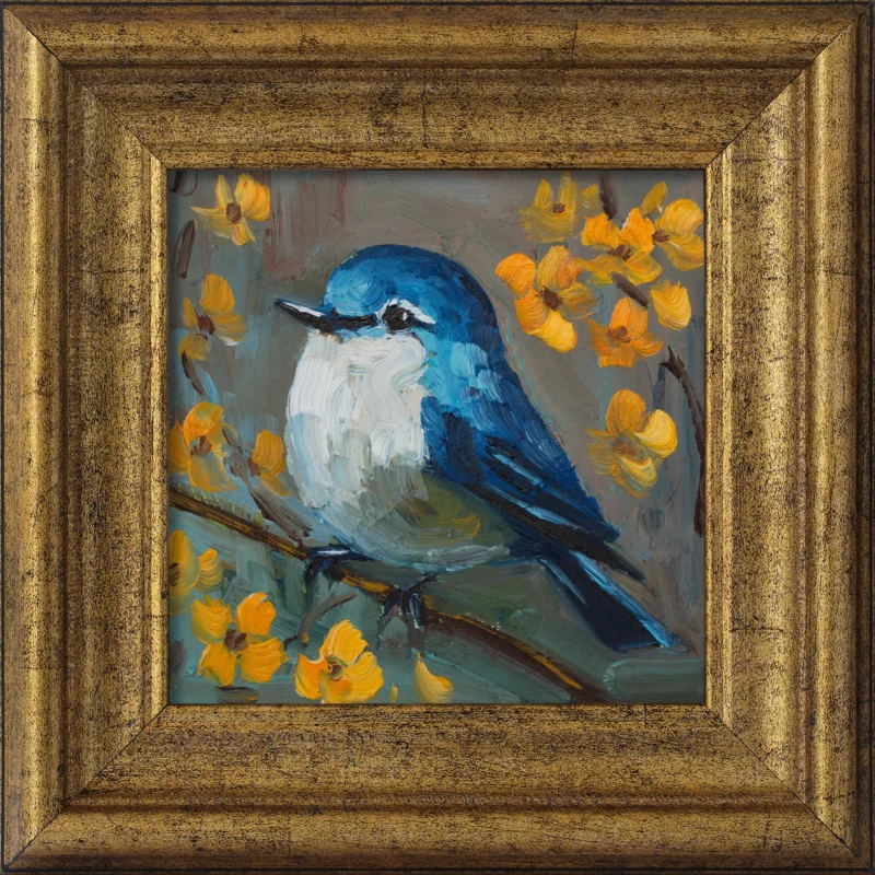 Blue Bird Oil Painting Framed