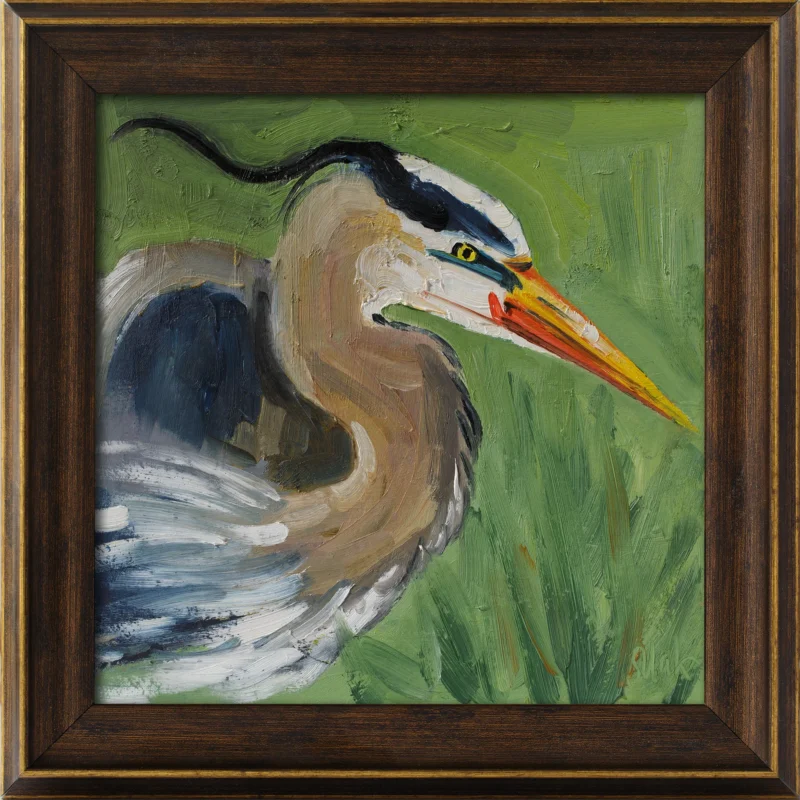 Blue Heron Oil Painting Framed