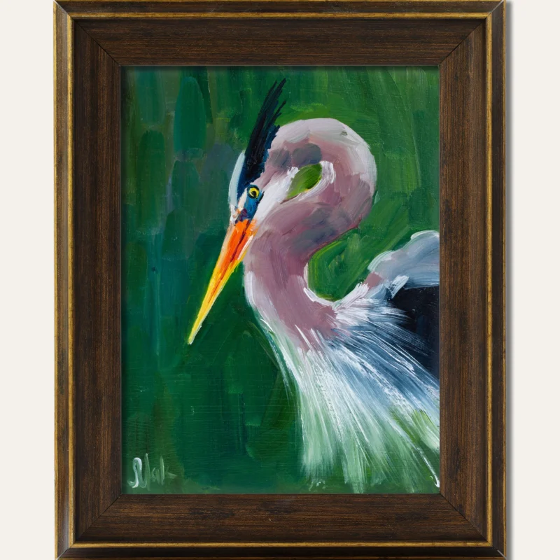 Blue Heron Oil Painting Framed