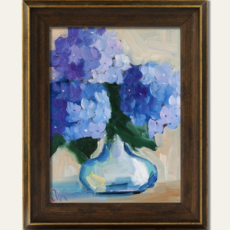 Hydrangea Oil Painting Framed Original Small Flowers Still Life in Vase