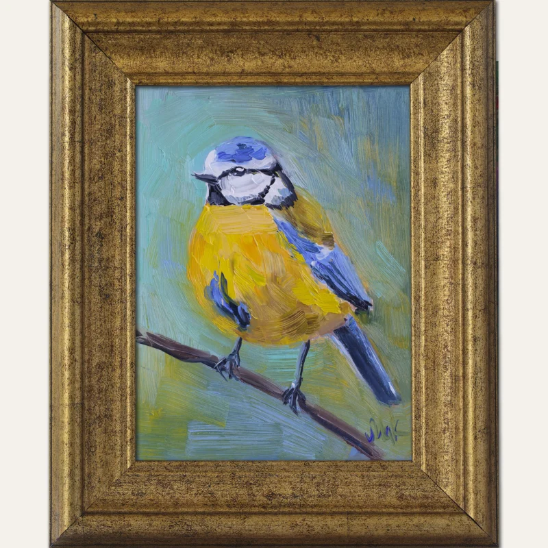 Blue Tit Oil Painting Framed