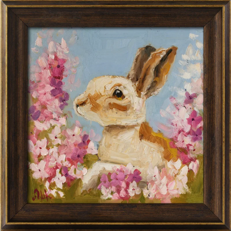White Rabbit Oil Painting Framed