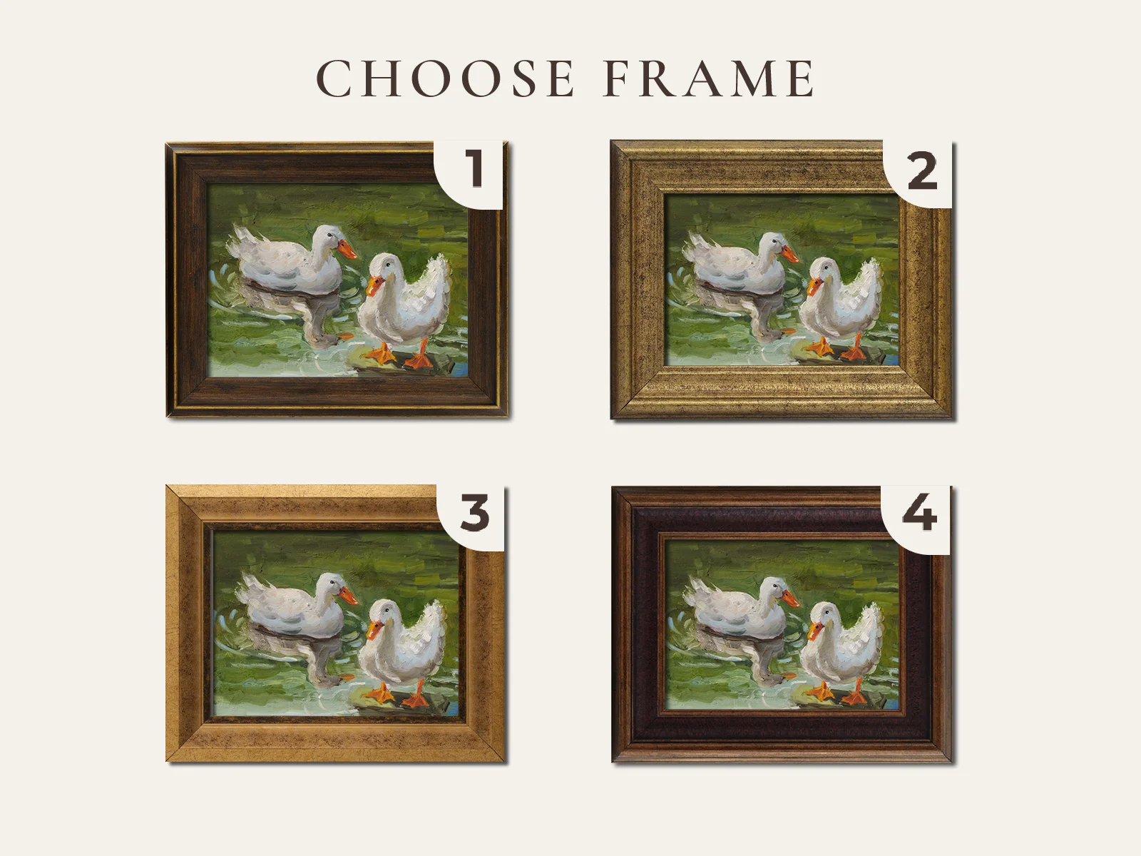 Two Geese in a Pond Oil Painting Framed Small Bird Artwork, Original Wall Art - Image 3