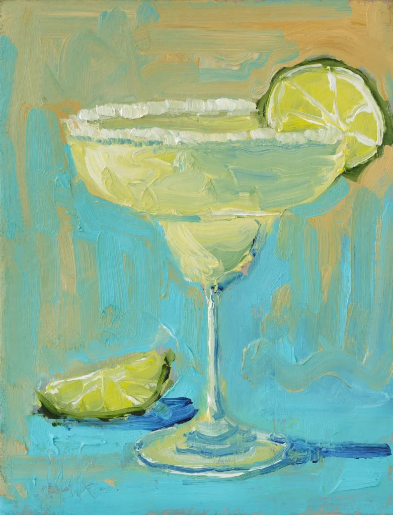 Margarita Oil Painting Framed Still Life Original Wall Art Lime Cocktail Drink Alcohol Decor