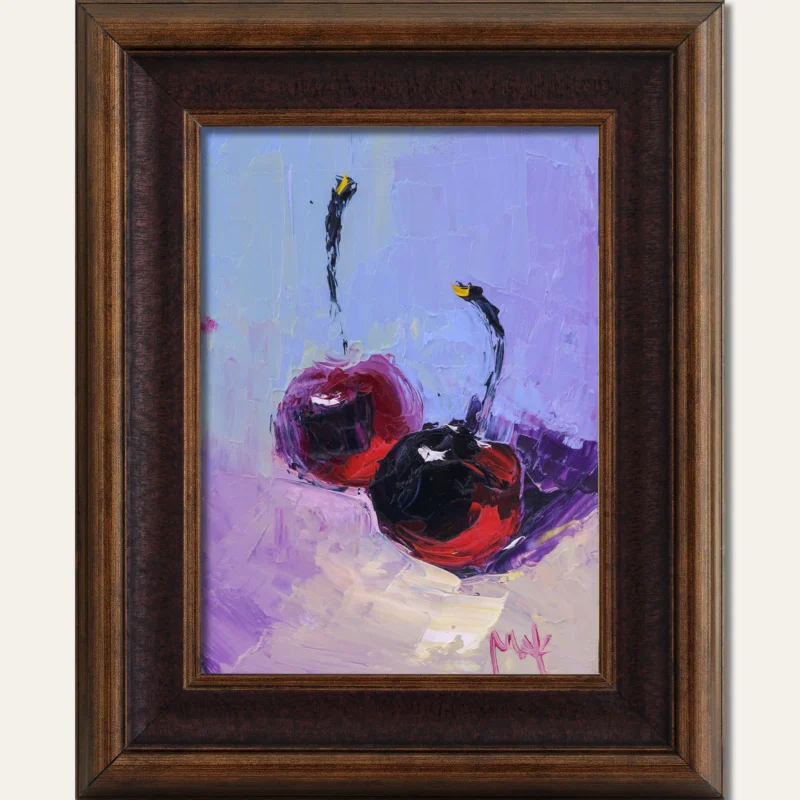 Cherry Oil Painting Framed Small Fruit Original Wall Art Still Life Artwork