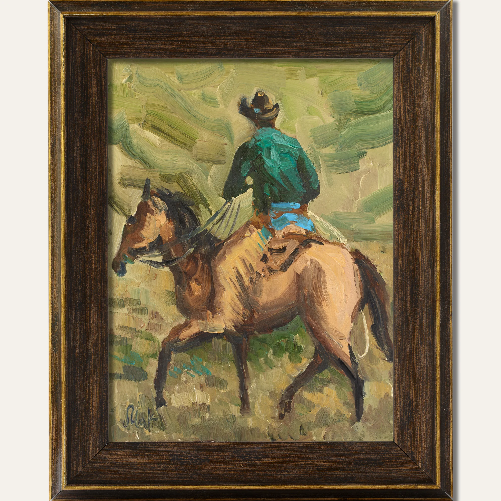 Cowboy Oil Painting Framed