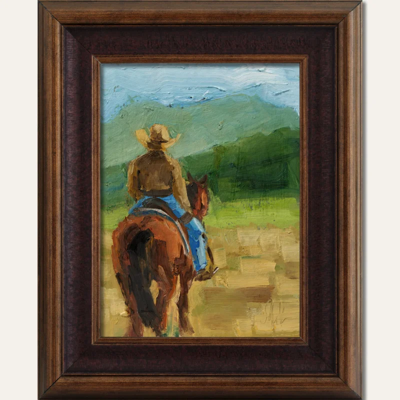 Cowboy on Horse Oil Painting Framed