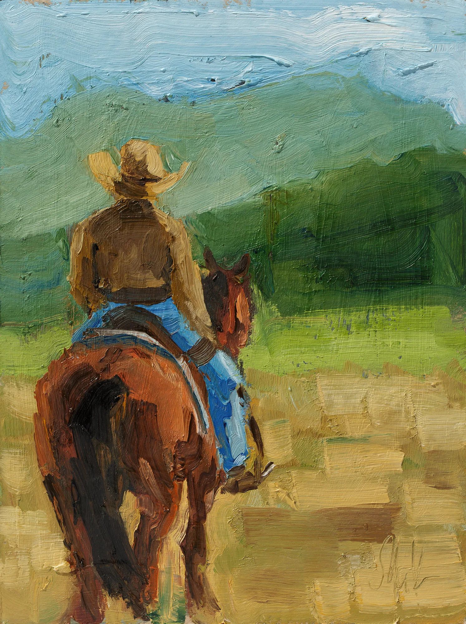 Cowboy on Horse Oil Painting Framed Western Rodeo Original Wall Art Texas Desert Decor - Image 6