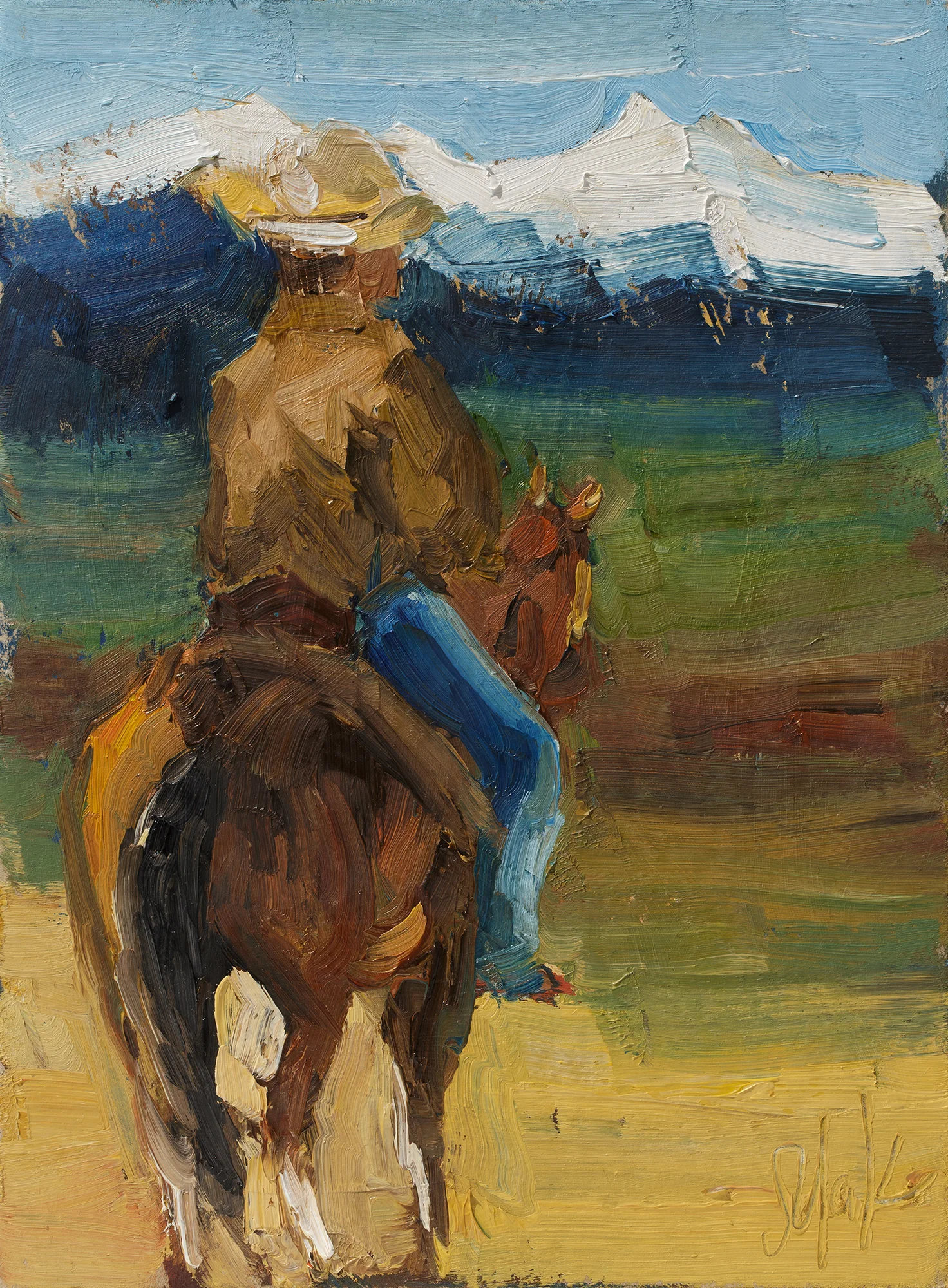 Cowboy on Horse Oil Painting