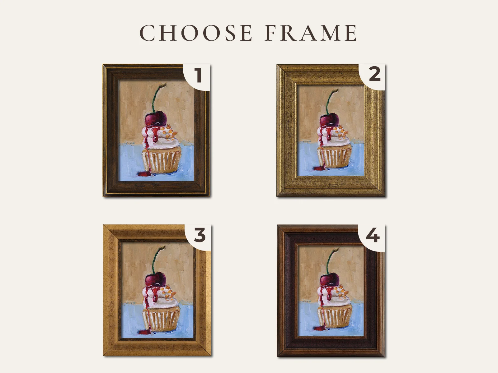 Cupcake Original Oil Painting Dessert Wall Art Framed Cake Kitchen Artwork Still Life - Image 2