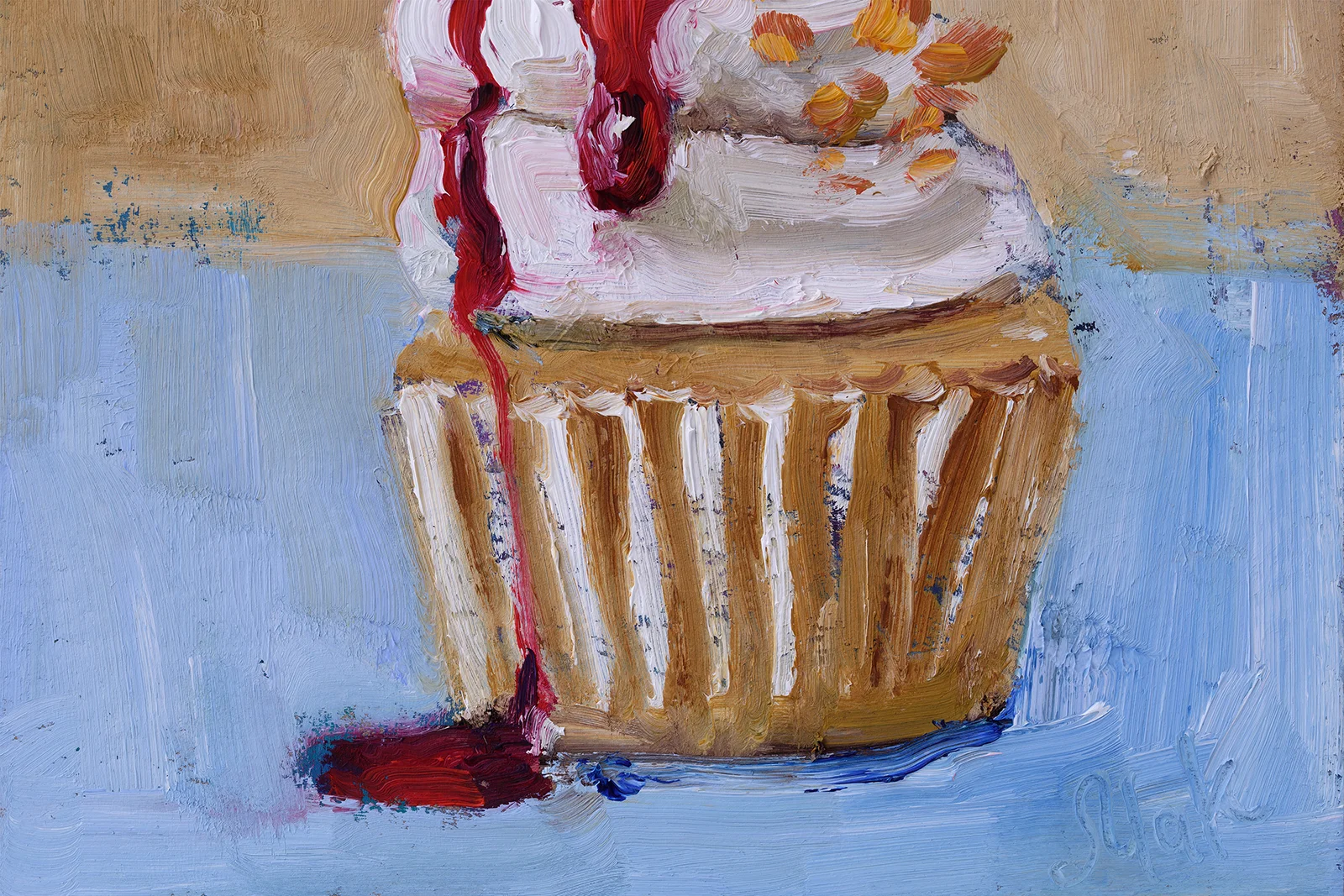 Cupcake Original Oil Painting Dessert Wall Art Framed Cake Kitchen Artwork Still Life - Image 8