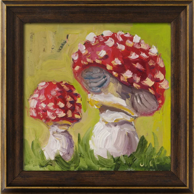 Mushroom Oil Painting Framed Fly Agaric Original Wall Art Amanita Artwork Small Wall Decor