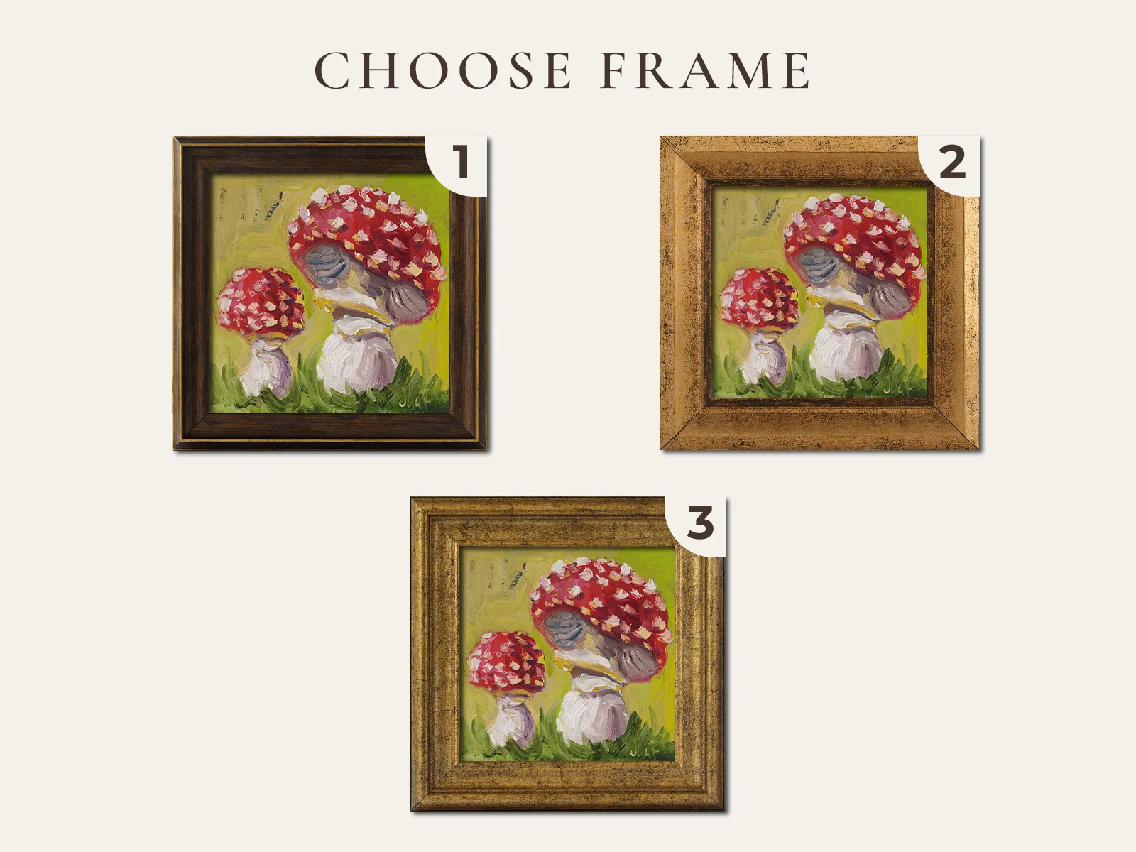 Mushroom Oil Painting Framed Fly Agaric Original Wall Art Amanita Artwork Small Wall Decor - Image 2