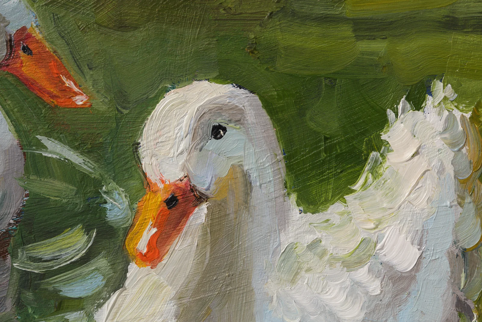 Two Geese in a Pond Oil Painting Framed Small Bird Artwork, Original Wall Art - Image 5