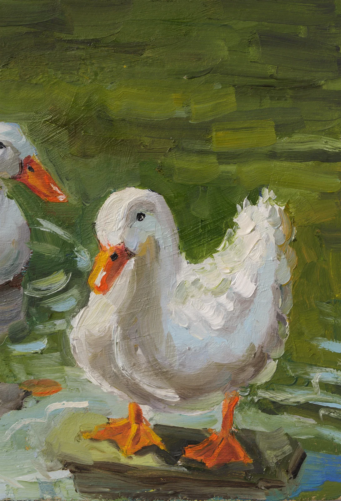 Two Geese in a Pond Oil Painting Framed Small Bird Artwork, Original Wall Art - Image 7