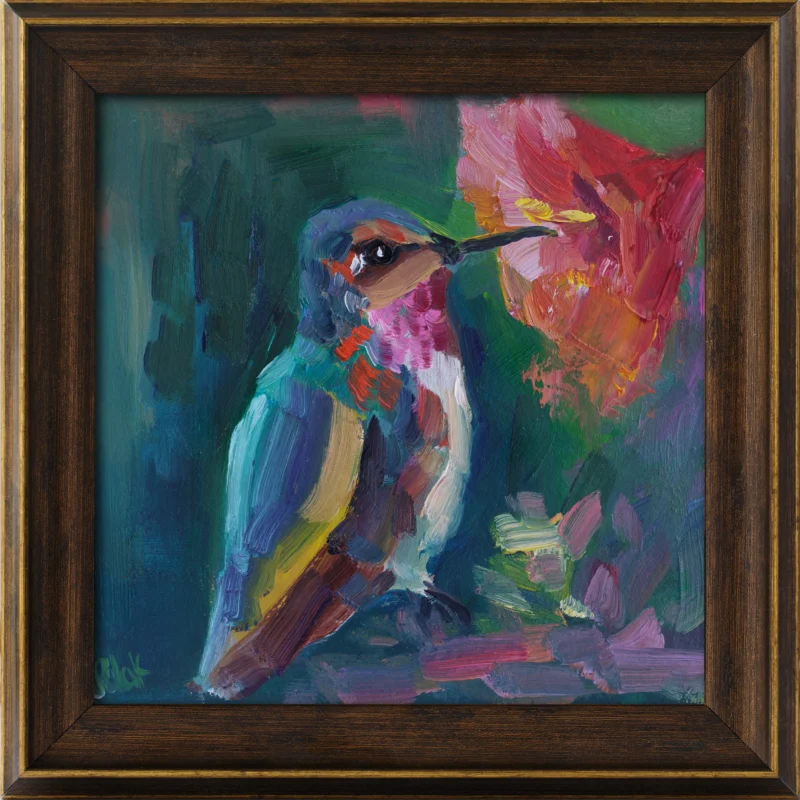 Hummingbird Oil Painting Framed