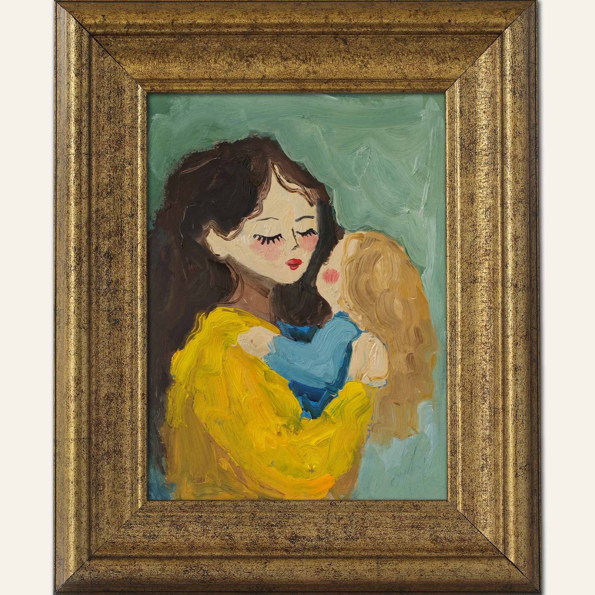 Mother and Baby Oil Painting Framed