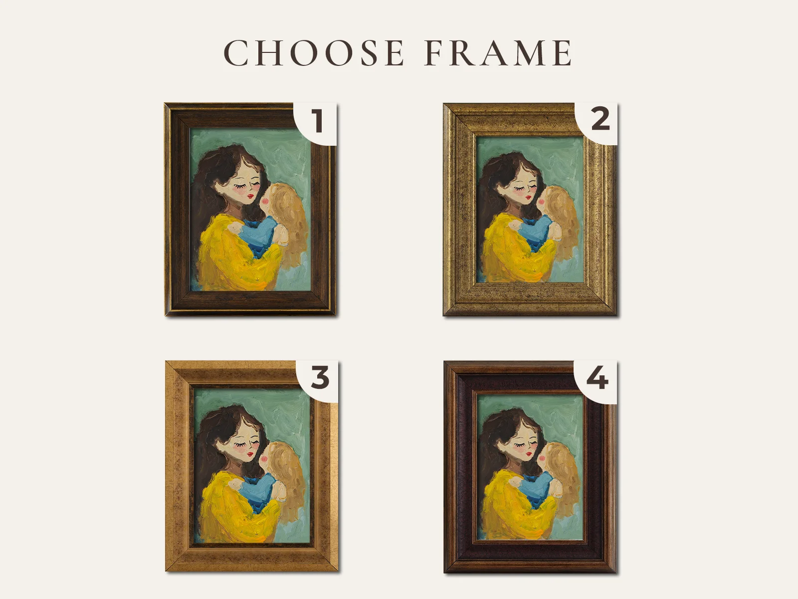 Mother and Baby Oil Painting Framed Boho Mom Child Portrait Wall Art - Image 2