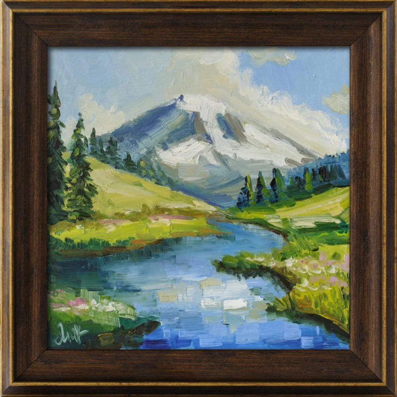 Mount Rainier Oil Painting Framed Washington Mountains Original Wall Art National Park Landscape Artwork