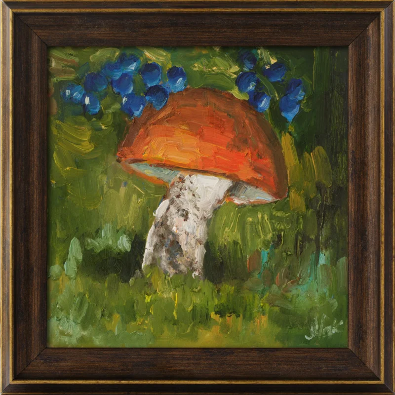Forest Mushroom Oil Painting Framed