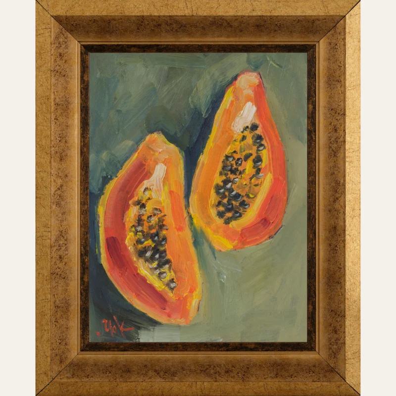 Papaya Original Oil Painting Framed Tropical Fruit Still Life Wall Art Food Artwork