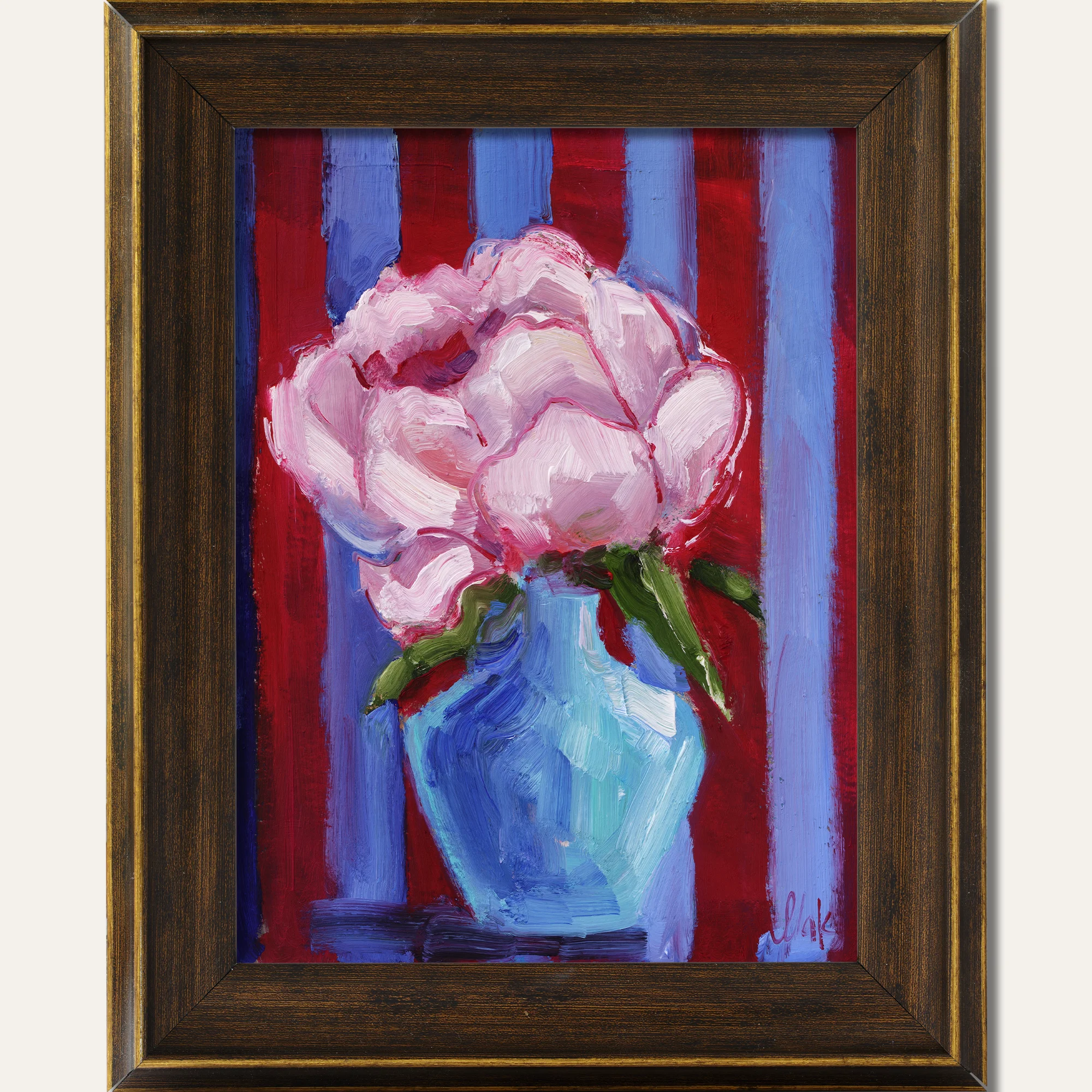 Pink Peony Oil Painting Framed