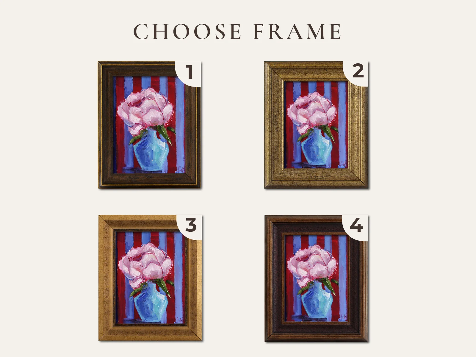 Pink Peony Oil Painting Framed Abstract Flowers Original Wall Art Floral Dinning Room Decor - Image 2