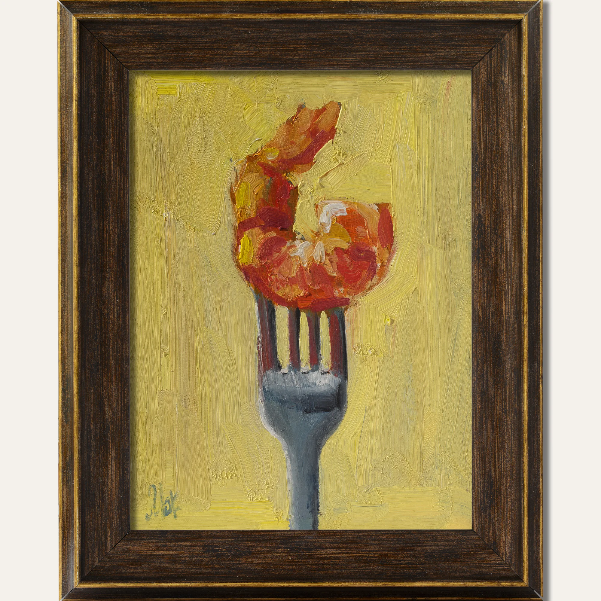 Prawn Oil Painting on Fork Framed