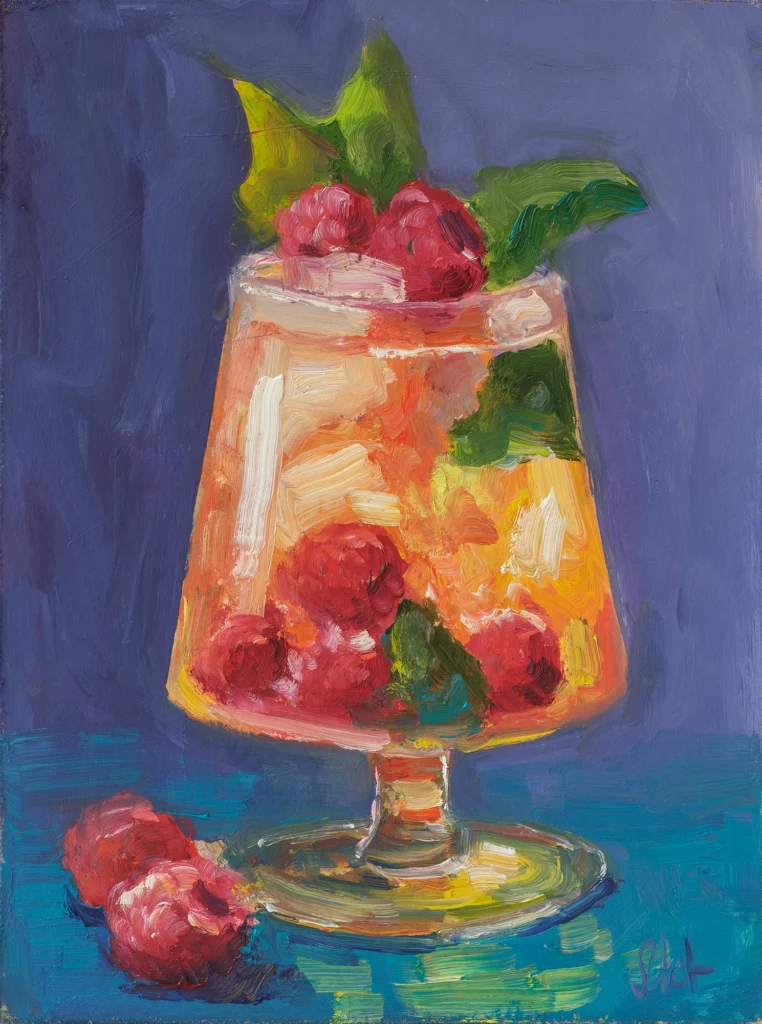 Red Mojito Oil Painting Framed Cocktail Drink Original Wall Art Berry Still Life Artwork
