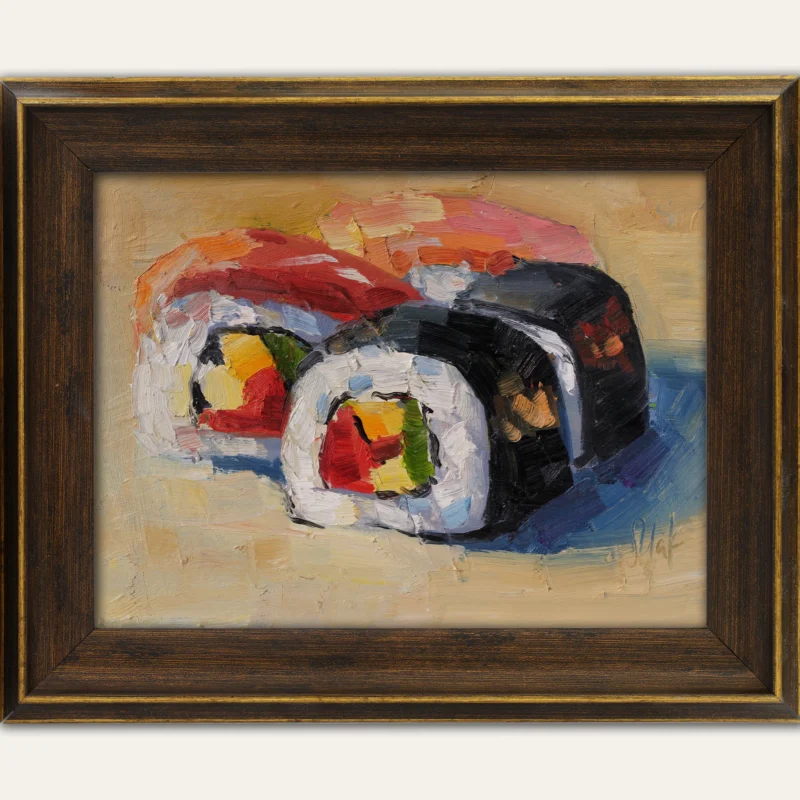 Sushi Roll Oil Painting Framed