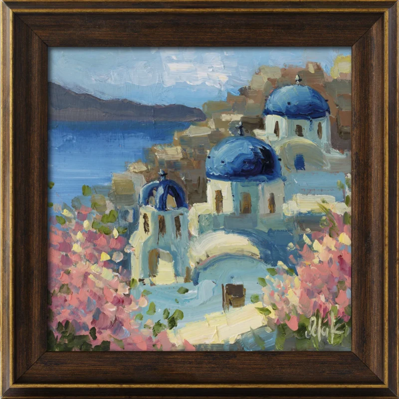 Santorini Oil Painting Framed Greece Landscape Original Wall Art Mediterranean Mykonos Artwork
