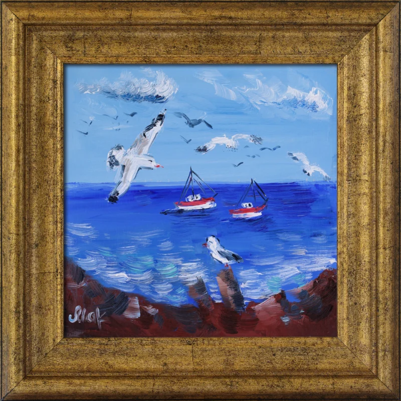 Seagull Seascape Oil Painting Framed