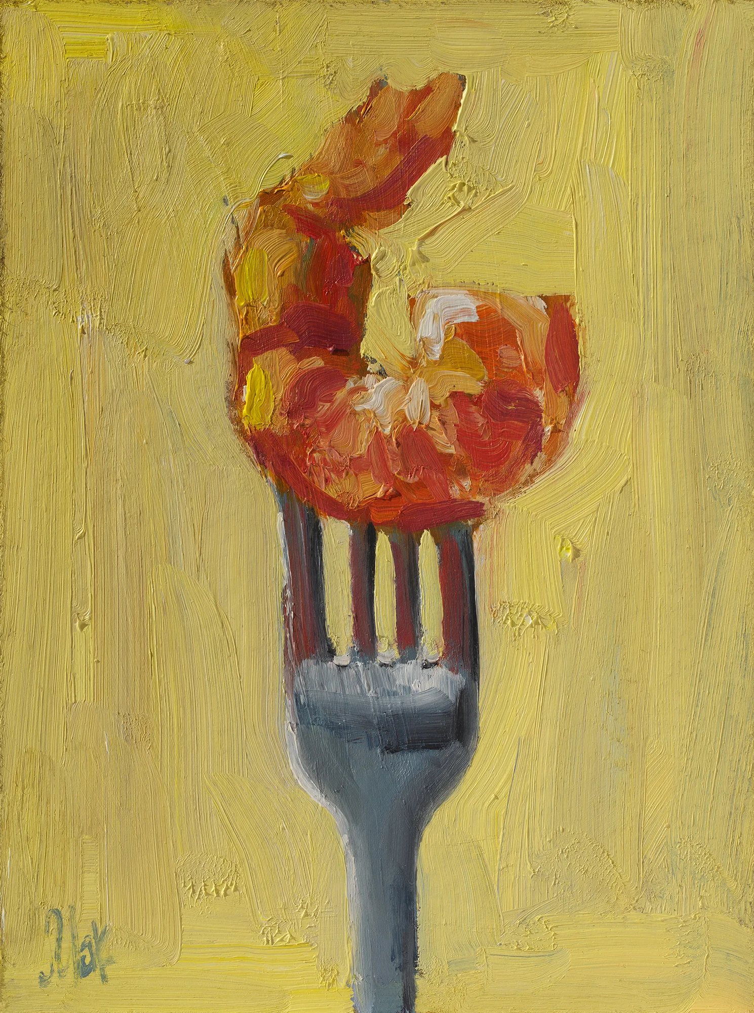 Prawn Oil Painting on Fork