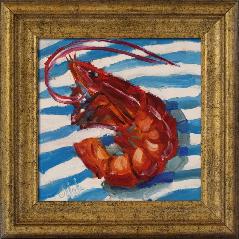 Prawn Oil Painting Shrimp Original Wall Art Framed Still Life Paintings Fish Wall Decor