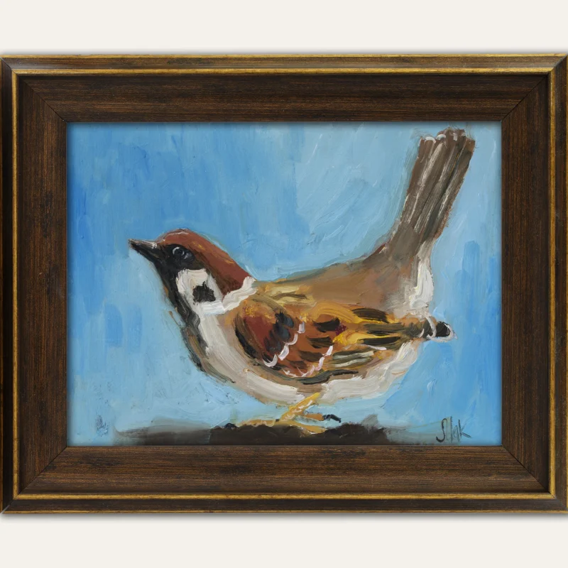 Sparrow Oil Painting Framed