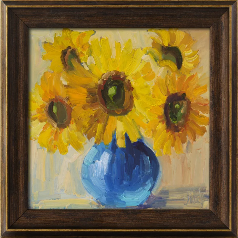 Sunflowers Oil Painting Framed Bouquet in Vase Original Wall Art Flowers Decor