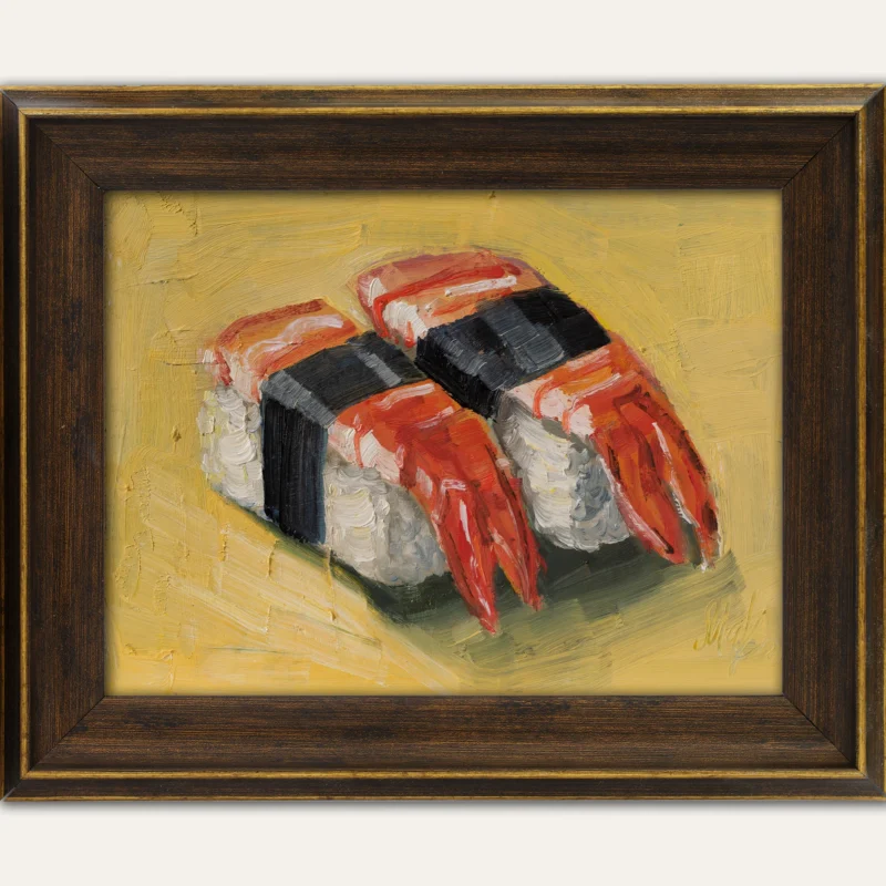 Sushi Oil Painting Framed Japanese Food Still Life, Modern Kitchen Art 8x6''