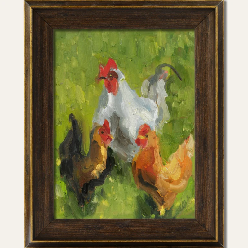 Rooster Oil Painting Framed