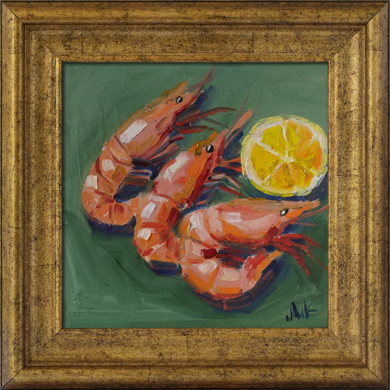 Prawn Oil Painting Framed
