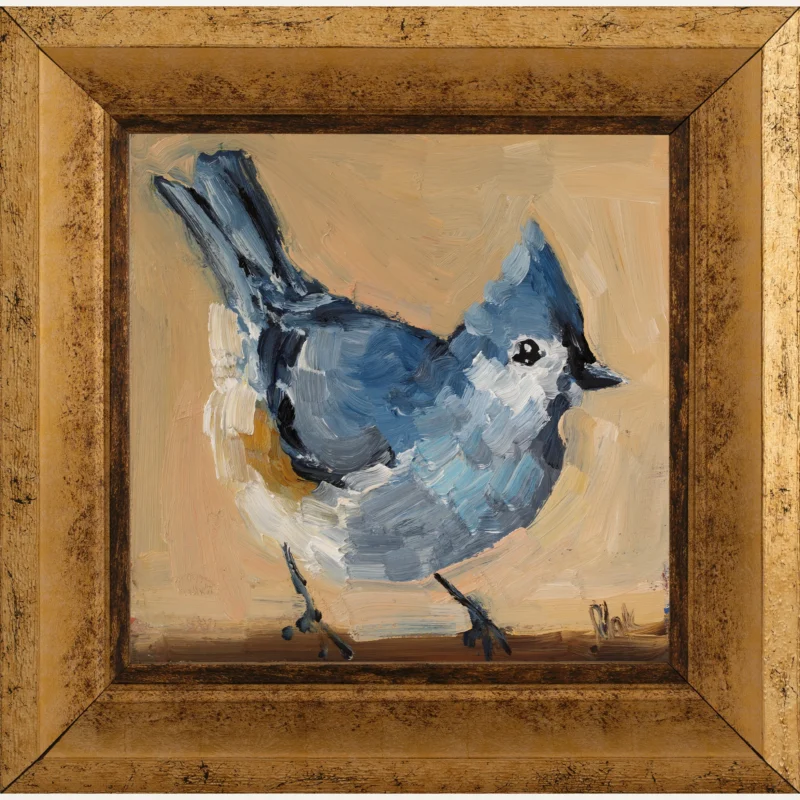 Tufted Titmouse Oil Painting Framed