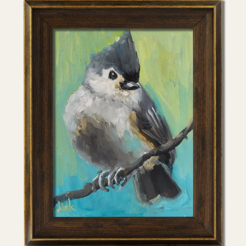 Tufted Titmouse Oil Painting Framed