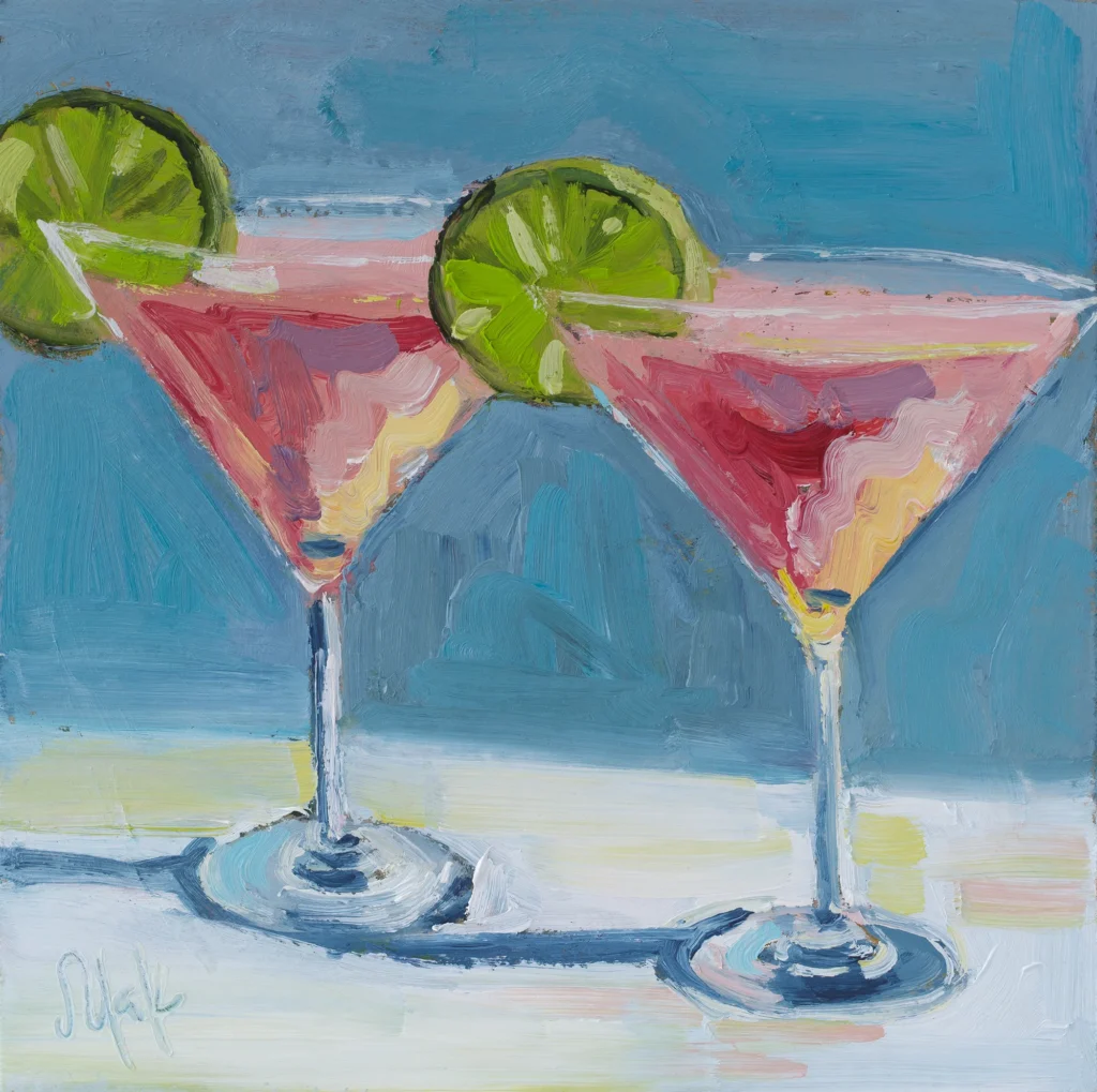 Martini Oil Painting Framed Olive Still Life Original Wall Art Bar Cocktail Wall Decor