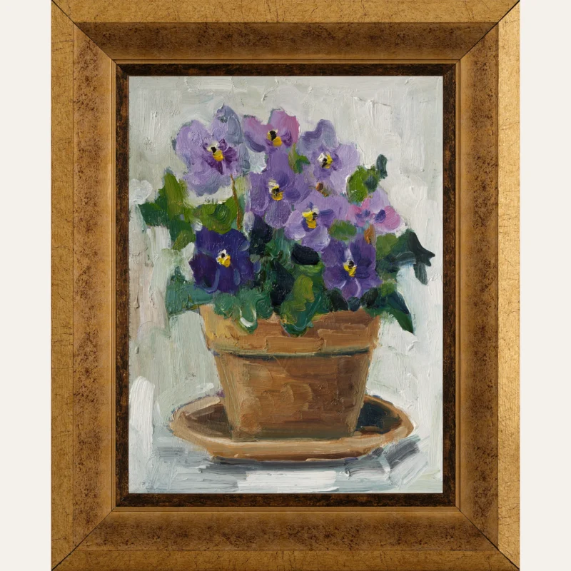 Violet Original Painting Pansy Flowers Framed