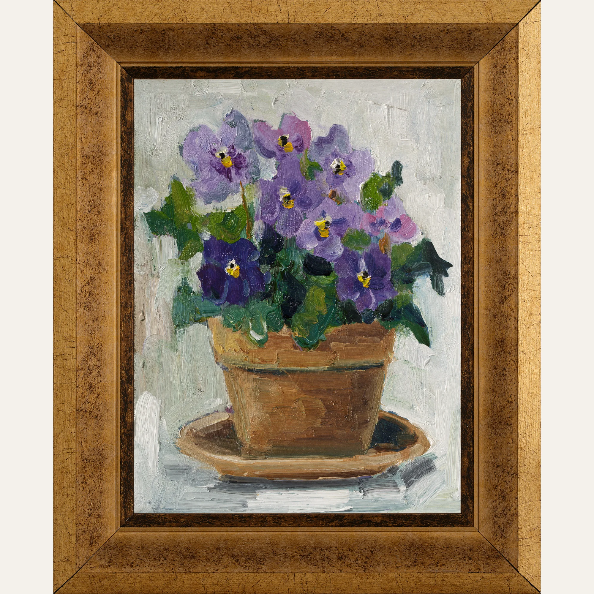 Violet Original Painting Pansy Flowers Framed