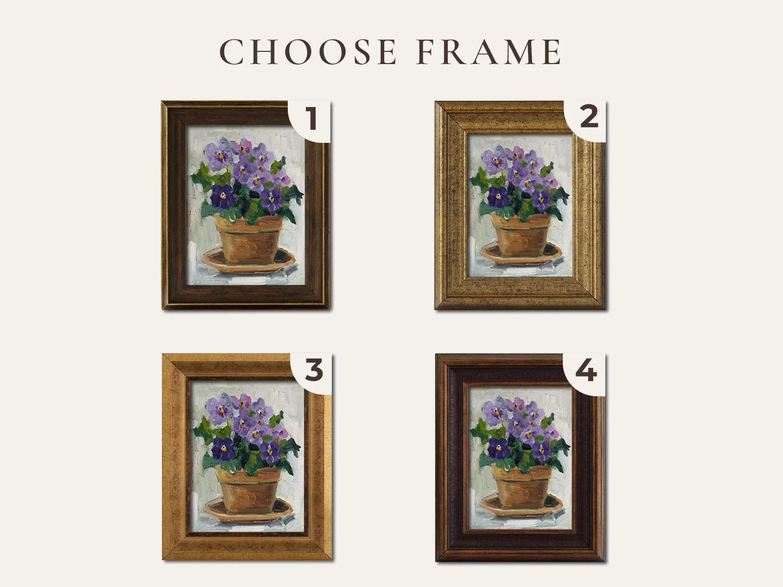 Violet Original Painting Pansy Flowers Pot Wall Art Floral Still Life Oil Artwork - Image 2