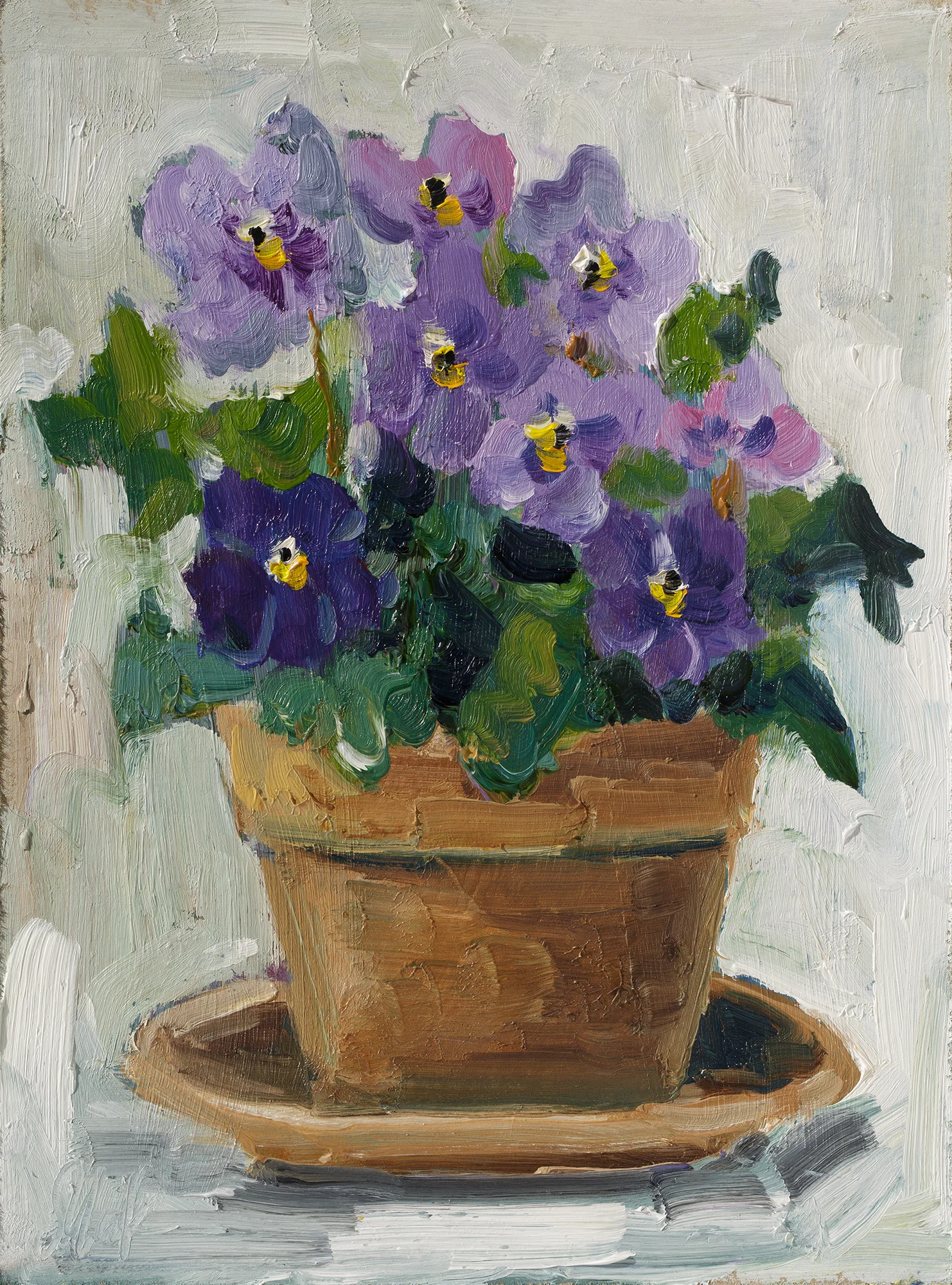 Violet Original Painting Pansy Flowers